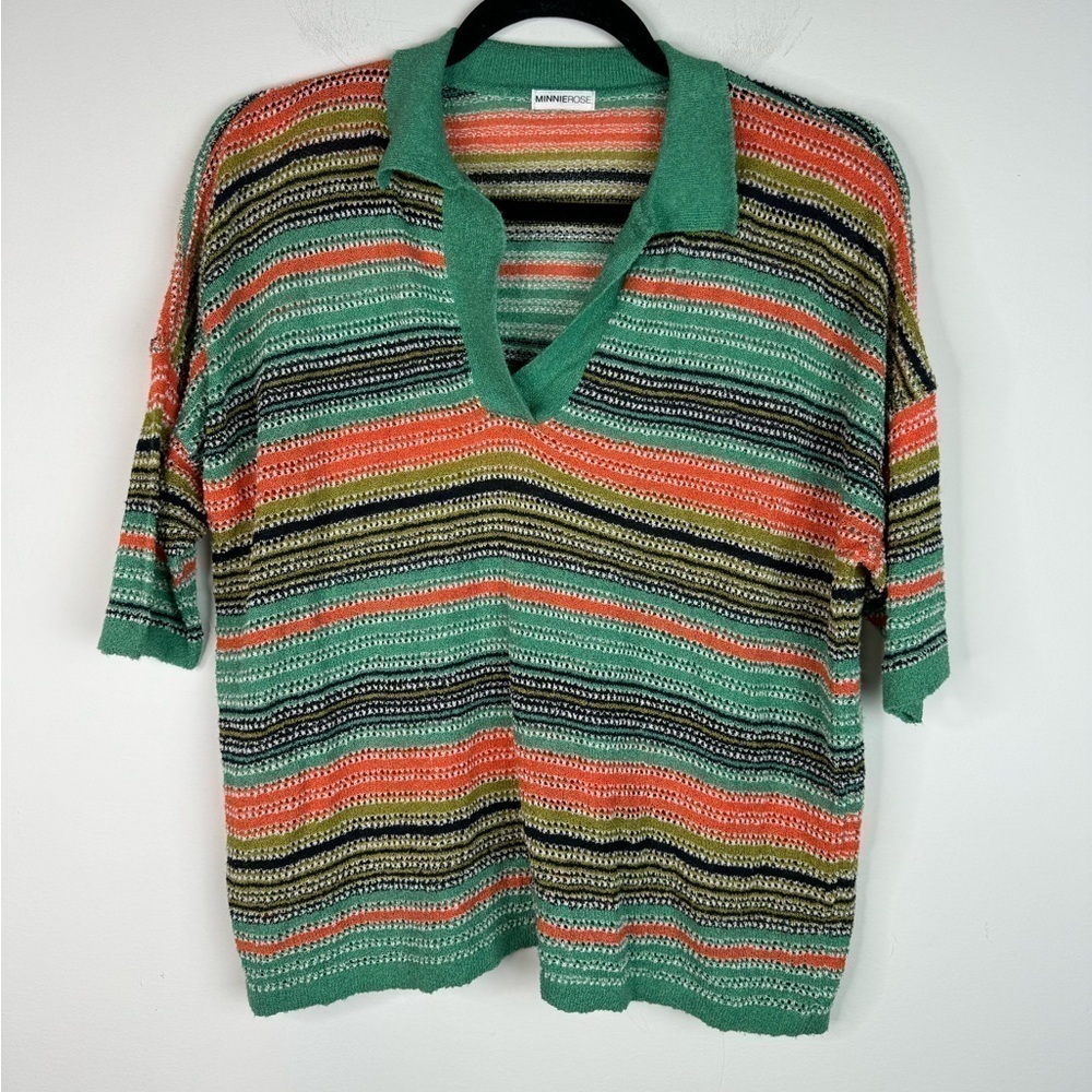 MinnieRose Baja Silk Blend Polo Shirt Split Neck Medium